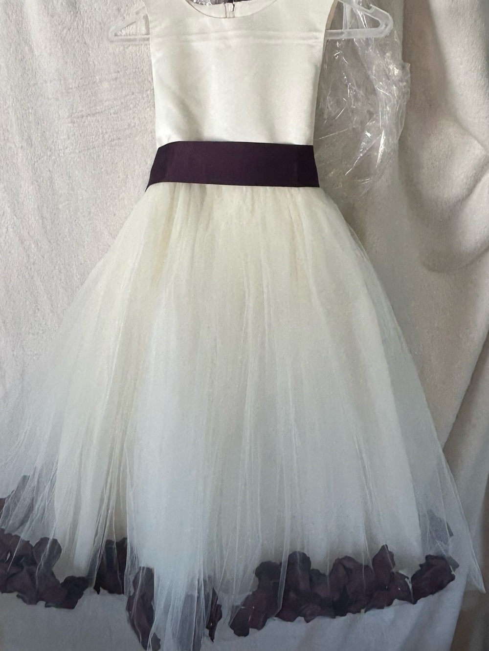 Ivory Tulle Flower Girl Dress with Plum Sash